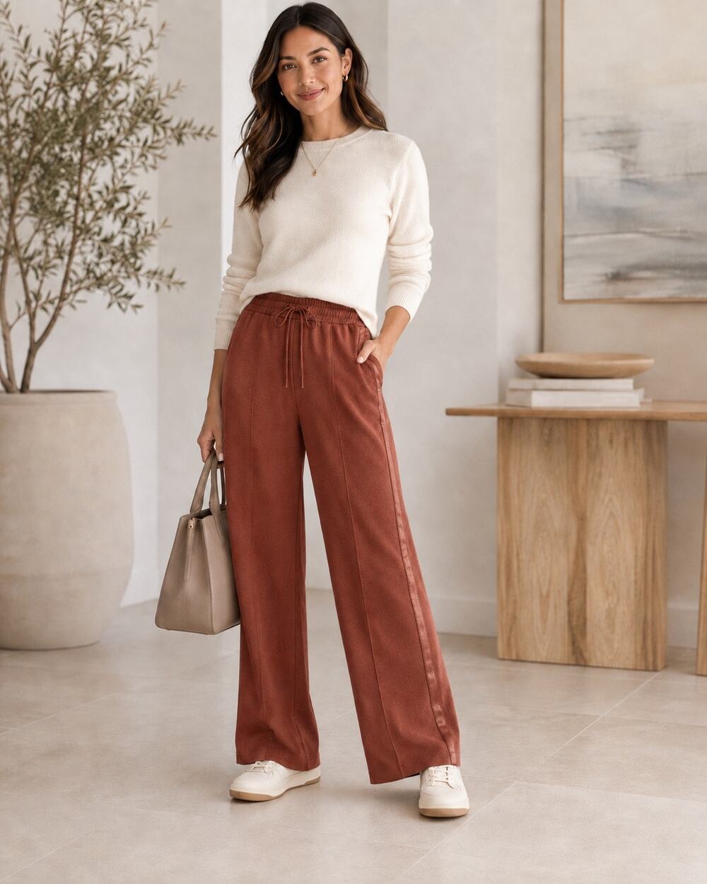 Travel Capsule Athleisure Athleta Endeavor Relaxed Wide Leg Pants Rust XS NWT